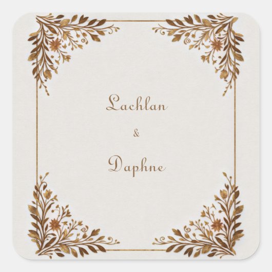 Bronze Leaf Metallic Gold Frame Wedding スクエアシール (正面)