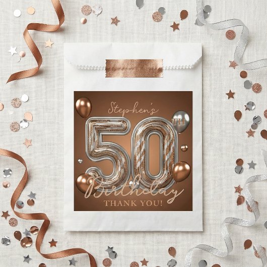 Bronze Silver Metallic 50th Birthday Thank You フェイバーバッグ