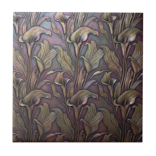 Bronzed Calla Lily Art Nouveau ID1226 タイル (正面)