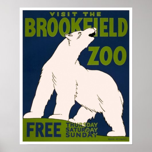 Brookfield Zooにアクセス – Polar BearヴィンテージWPA ポスター (正面)