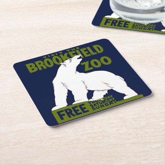 Brookfield Zoo, Federal Art Program Poster 1936 スクエアペーパーコースター (アングル)