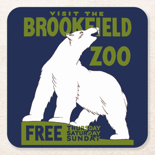 Brookfield Zoo, Federal Art Program Poster 1936 スクエアペーパーコースター (正面)