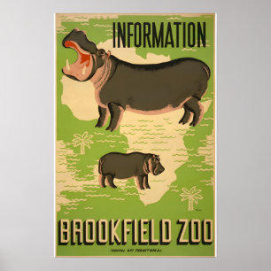 Brookfield Zoo HippoヴィンテージWPAポスター ポスター