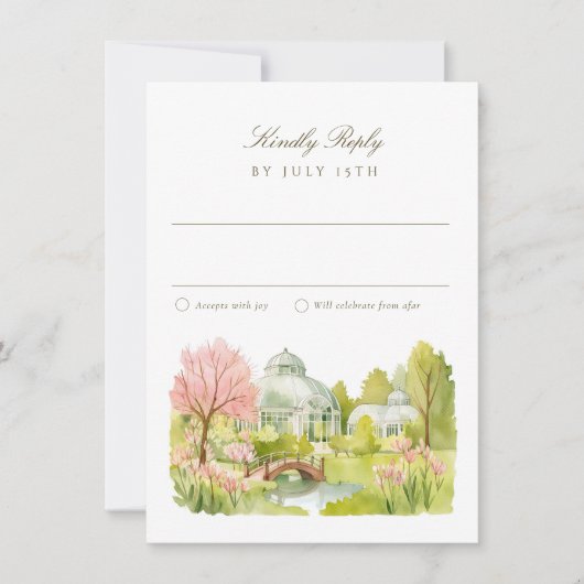 Brooklyn Botanic Garden Watercolor Wedding RSVP 招待状 (正面)