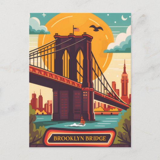 Brooklyn Bridge NYC Vintage Travel ポストカード (正面)