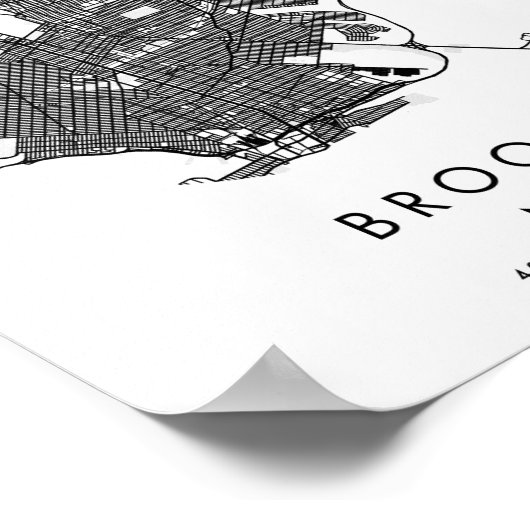 Brooklyn New York Minimal Modern Circle Street Map ポスター (角)
