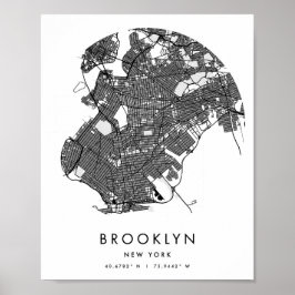Brooklyn New York Minimal Modern Circle Street Map ポスター
