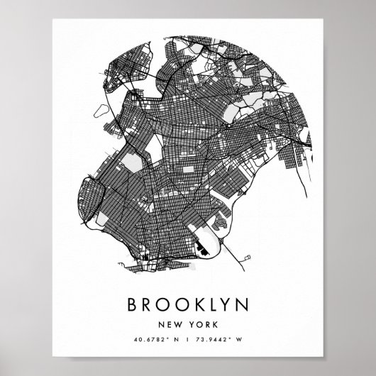 Brooklyn New York Minimal Modern Circle Street Map ポスター (正面)