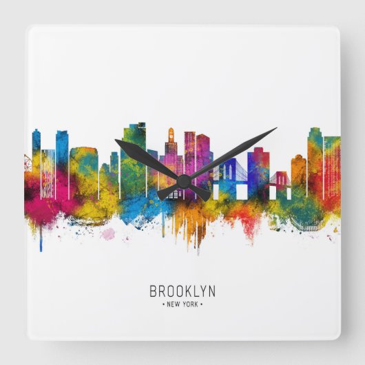 Brooklyn New York Skyline スクエア壁時計 (正面)