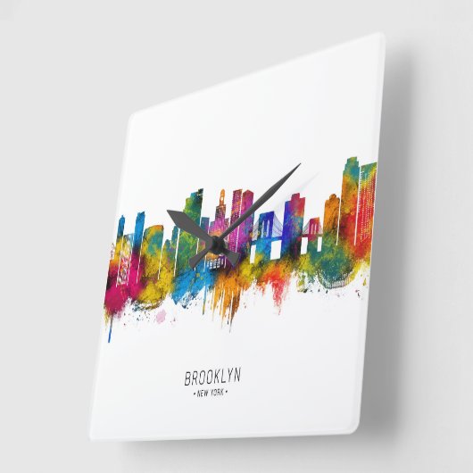 Brooklyn New York Skyline スクエア壁時計 (傾斜)