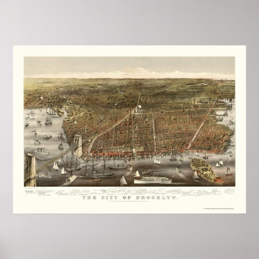 Brooklyn, NY Panoramic Map - 1879 ポスター (正面)