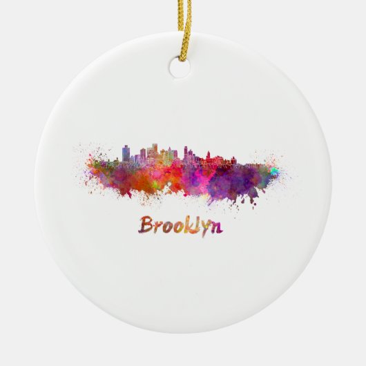 Brooklyn skyline in watercolor セラミックオーナメント (正面)
