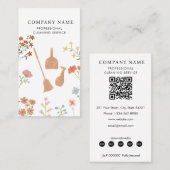 Broom Dustpan Floral Professional Cleaning Service 名刺 (正面/裏面)