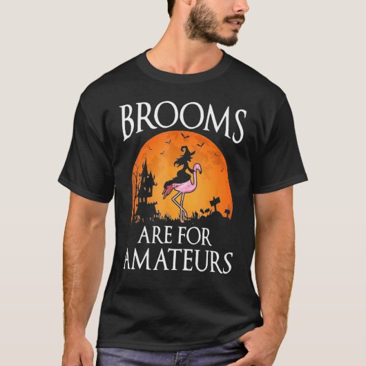 Brooms Are For Amateurs Witch Riding Flamingo Cost Tシャツ (正面)