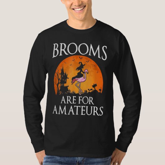 Brooms Are For Amateurs Witch Riding Flamingo Cost Tシャツ (正面)