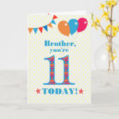 Brother 11誕生日Bunting Balloons Card カード (黄色い花)