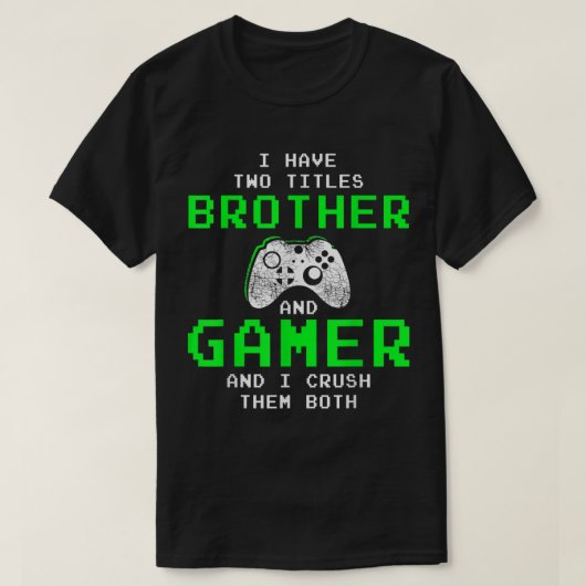 Brother and Gamer Retro Pixel Design Tシャツ (デザイン正面)