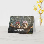 Brother and Sister in Law Anniversary Cute Dogs  カード (黄色い花)