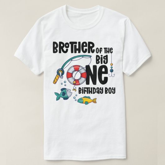 Brother Big One 1-Year-Old Boy Fishing Birthday T- Tシャツ (デザイン正面)