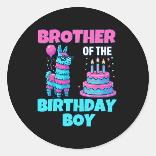 Brother Birthday Boy Llama Pinata Party Family Mat ラウンドシール (正面)