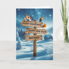 Brother Christmas Robins on a Signpost シーズンカード