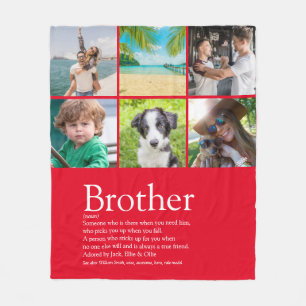 Brother Definitionおもしろいカッコいい Photo Collage Red フリースブランケット