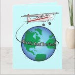 Brother Happy Birthday with Airplane Big Card カード<br><div class="desc">Tell you brother that he's the world's best brother with this card featuring an airplane circling the world. For matching items type "penguincornerstore airplane" into the Zazzle search bar.</div>
