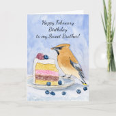 Brother Happy February Birthday Cedar Waxwing Cake カード (正面)