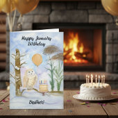 Brother Happy January Birthday Owl Cake カード