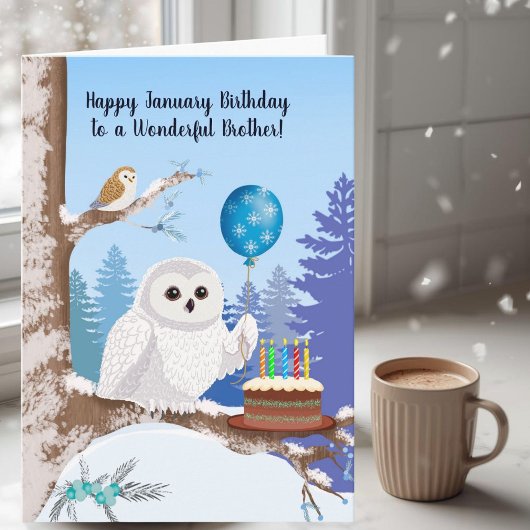 Brother Happy January Birthday Snowy Owl カード