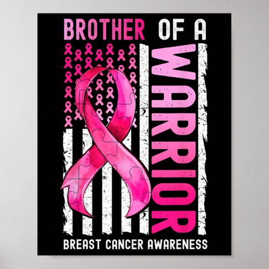 Brother Of A Warrior Breast Cancer Usa Flag Awaren ポスター (正面)
