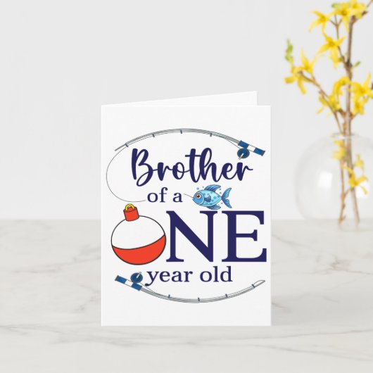 Brother Of The Big One Fishing Boy First Birthday カード (黄色い花)