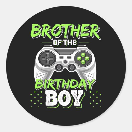 Brother Of The Birthday Boy Matching Video Game Bi ラウンドシール (正面)