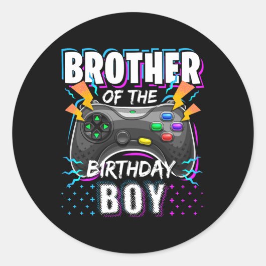 Brother Of The Birthday Boy Matching Video Game Bi ラウンドシール (正面)