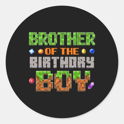 Brother Of The Birthday Boy Party Video Gamer Pixe ラウンドシール (正面)