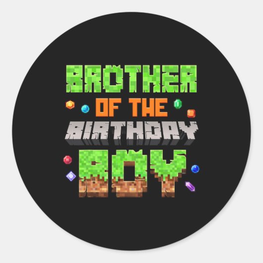 Brother Of The Birthday Boy Pixel Gaming Video Gam ラウンドシール (正面)