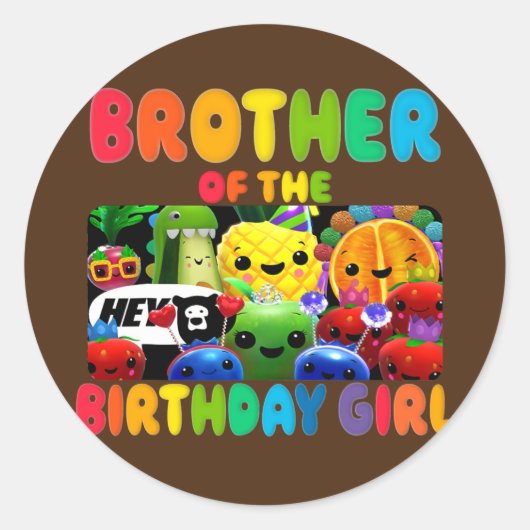 Brother Of The Birthday Girl Fruit Birthday ラウンドシール (正面)