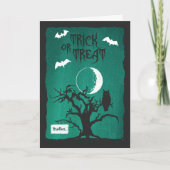 Brother Owlのハロウィン曲がった木の月とこうもり カード (正面)
