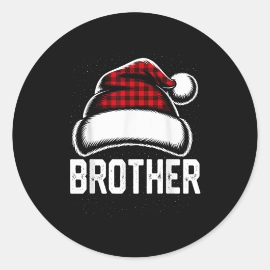 Brother Santa Red Plaid Christmas Family Matching ラウンドシール (正面)