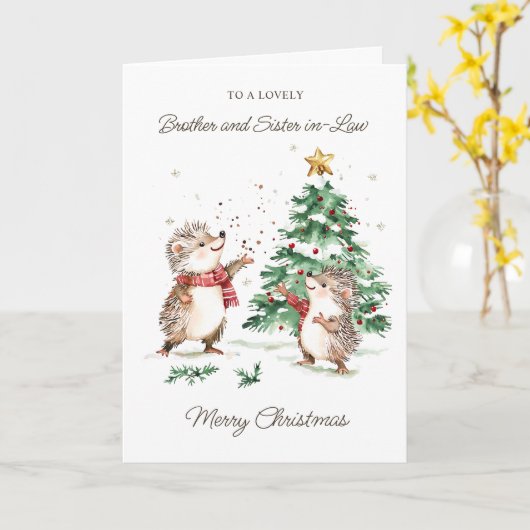 Brother & Sister in-Law Christmas Tree Hedgehog カード (黄色い花)
