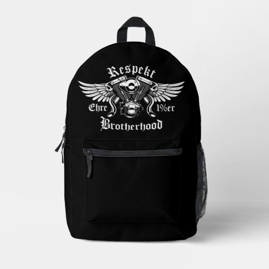 Brotherhood Biker Motorrad Ehre Respekt Rucksack プリントバックパック (正面)