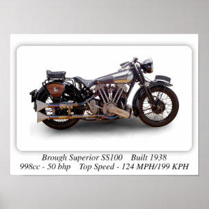 Brough Superior SS100バイク- A3サイズプリント  ポスター