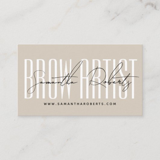 Brow artist modern typography script beige 名刺 (正面)