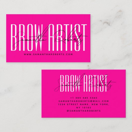 Brow artist modern typography script neon pink 名刺 (正面/裏面)