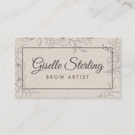 Brow Artist Neutral Linen Floral Line Art Script 名刺 (正面)
