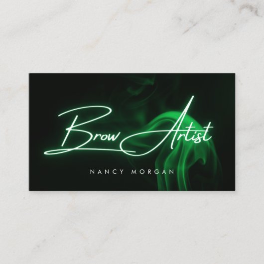 Brow Artist Typography Green Neon Business Card 名刺 (正面)