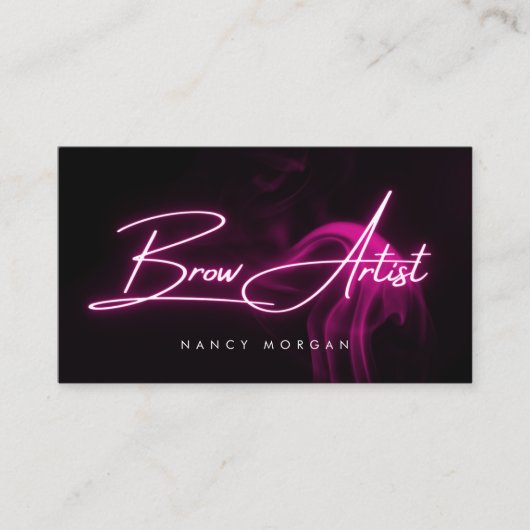 Brow Artist Typography Pink Neon Business Card 名刺 (正面)