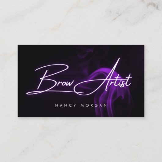 Brow Artist Typography Purple Neon Business Card 名刺 (正面)