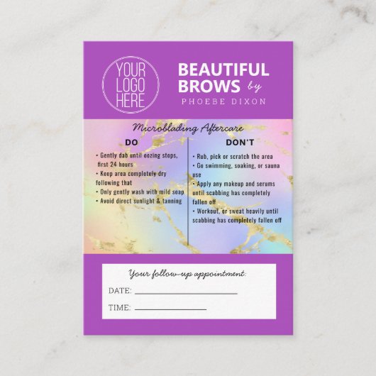 Brow Microblading After Care &アポイントメント 名刺 (正面)