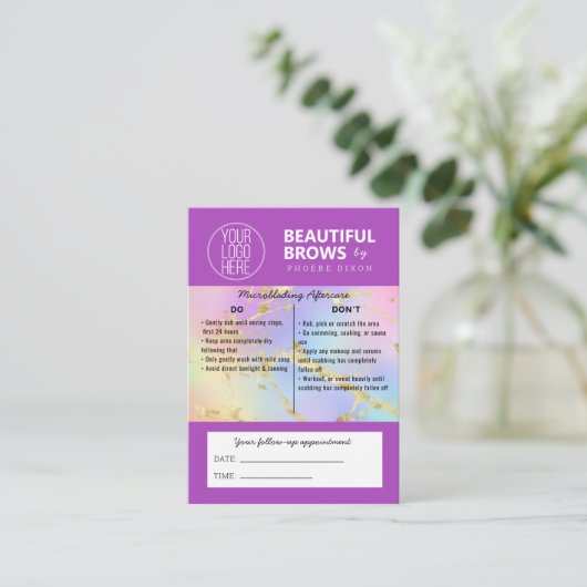 Brow Microblading After Care &アポイントメント 名刺 (スタンド正面)